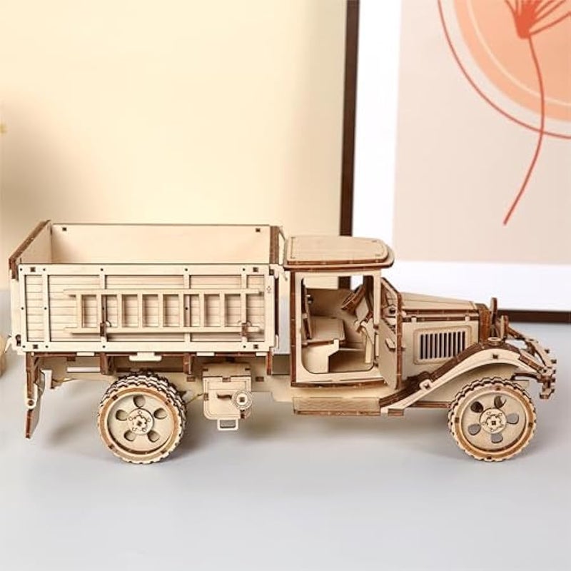 3D Wooden Puzzle Model Kit for Adults, 3D Puzzle Wooden Truck Model Kit, Self-Assembly, Vintage Car, Mechanical Construction Craft Set, as a Birthday Gift, Decoration Collection, 264 Pieces - Image 4